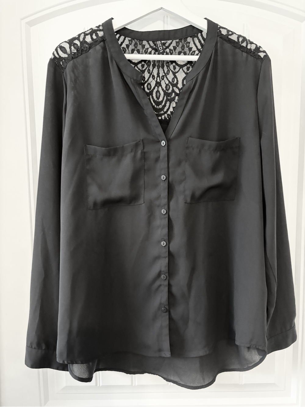H&M Black Lace-Yoke Button-Front Women’s Blouse